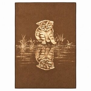 Vintage TAC Rare Kitten Water Reflection‎ Plush Blanket USA Reversible 51x75